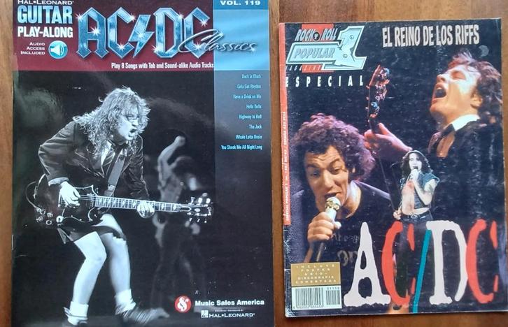 2x AC/DC // Bladmuziek van 8 songs + Spaanse special AC/DC, Verzamelen, Tijdschriften, Kranten en Knipsels, Tijdschrift, Ophalen of Verzenden