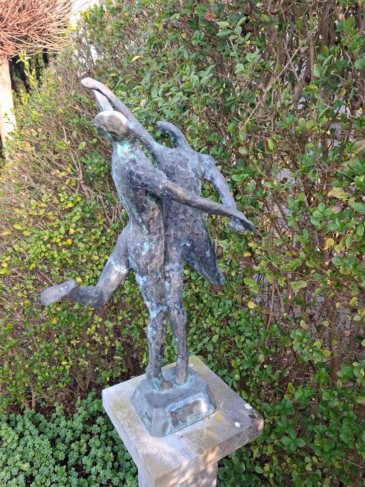 Prachtig bronzen beeld op arduinen sokkel, kunstenaar W.Pas., Tuin en Terras, Tuinbeelden, Ophalen