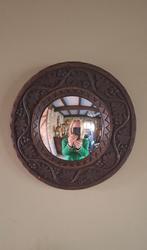 Antieke houten butlerspiegel - bolle spiegel - convex, Antiek en Kunst, Ophalen of Verzenden, Rond, Minder dan 50 cm, Minder dan 100 cm