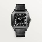 Cartier Santos black steel, Handtassen en Accessoires, Horloges | Heren, Ophalen, Leer, Staal, Polshorloge