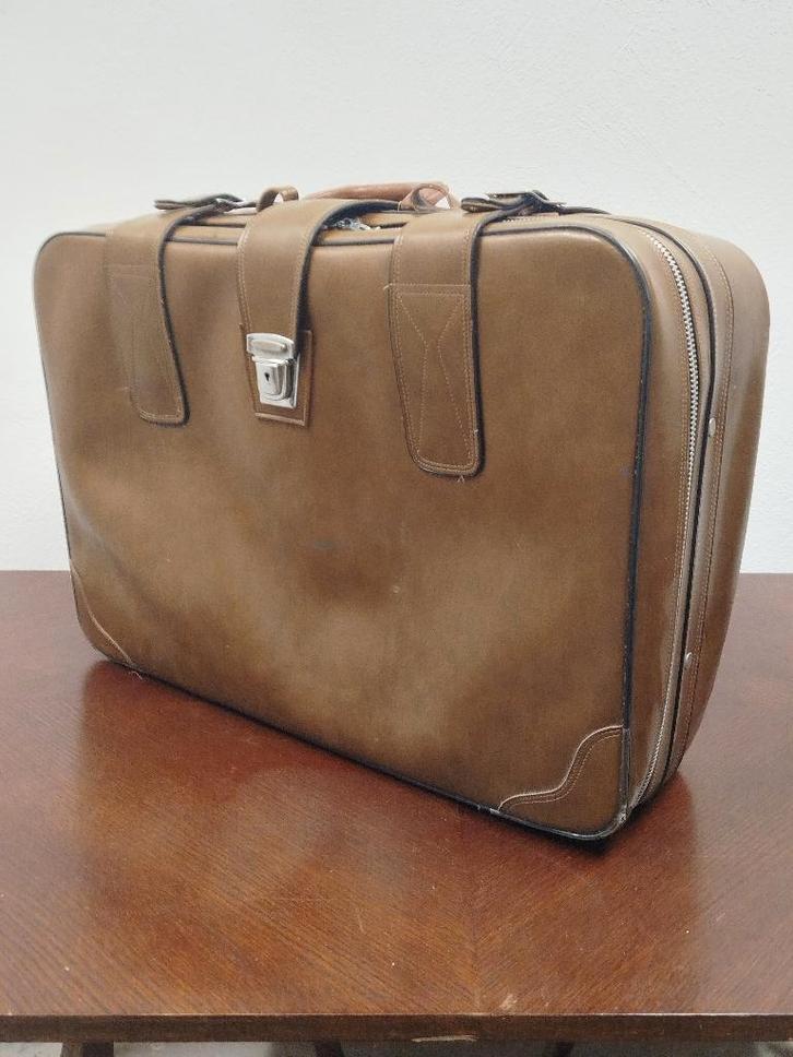 Vintage fifties reiskoffer leder, Antiquités & Art, Curiosités & Brocante, Enlèvement ou Envoi