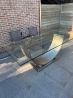Tafel glas met inox voet, Ophalen, Rvs