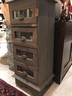 Commode rurale, bois, verre, dans l'armoire avant, grise, Antiquités & Art, Enlèvement ou Envoi