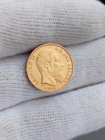 Prachtige 20 Fr gouden munt /België/Leopold II/1878 /PoSA