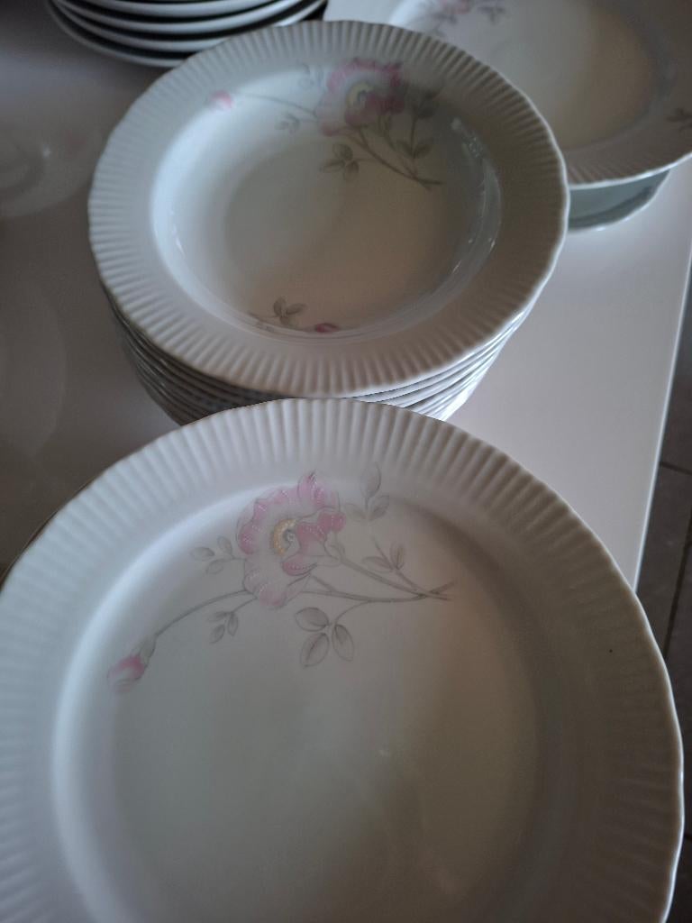 12 assiettes plates, 12 creuses, 12 à desserts,1 soupière, Maison & Meubles, Enlèvement, Utilisé