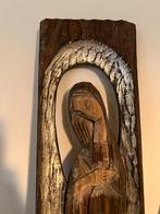 Vintage Religieus Houtsnijwerk, Art Deco stijl, getekend, Verzamelen, Religie, Ophalen of Verzenden, Gebruikt, Beeld(je), Christendom | Katholiek