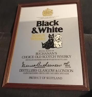  🖤🤍🥃 Vintage Spiegel – Black & White Scotch Whisky   beschikbaar voor biedingen