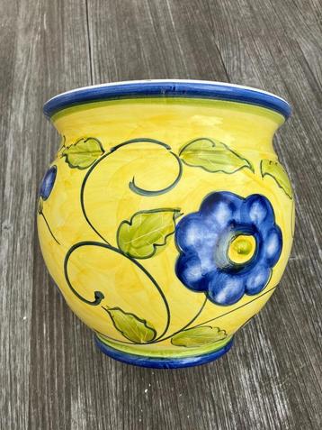Cache pot en céramique Vintage Art Deco jaune et bleu, Enlèvement