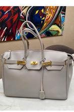 grote grijze lederen handtas, Enlèvement ou Envoi, Comme neuf, Gris, Sac à main