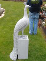 statue d un paon sur socle en polystone gris XXL, Jardin & Terrasse, Statues de jardin, Enlèvement ou Envoi, Comme neuf, Pierre