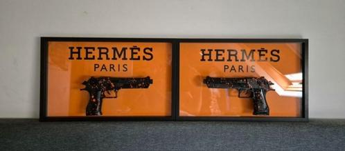Kunstwerk:Guns on glass Hermes special editie HENQ, Antiek en Kunst, Kunst | Designobjecten, Ophalen of Verzenden