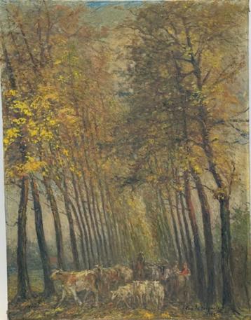 Jules Van De Veegaete (1886-1960): Met kudde op weg 100x130 beschikbaar voor biedingen