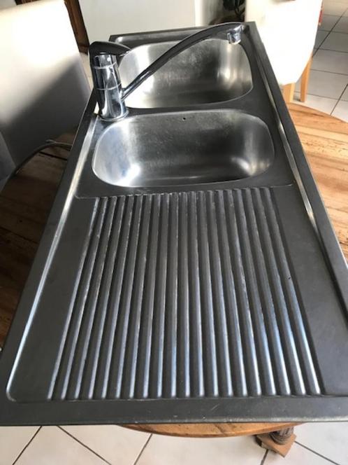 inox dubbele spoelbak met mengkraan 110 x 43,5 cm, Huis en Inrichting, Keuken | Keukenelementen, Gebruikt, 100 tot 150 cm, 25 tot 50 cm