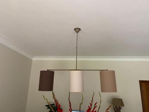 Hanglamp Metaal / Stof 110cm breed x 60tot100 cm hoog, Huis en Inrichting, Lampen | Hanglampen, Gebruikt, 50 tot 75 cm, Metaal