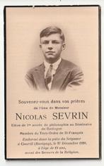 Décès Nicolas SEVRIN Bastogne Courtil (Bovigny) 1930  19 ans, Envoi, Image pieuse