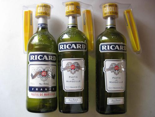 Ricard fless. 2 stuks met de origin. ijsblokjestang - Leeg, Verzamelen, Merken en Reclamevoorwerpen, Zo goed als nieuw, Verpakking