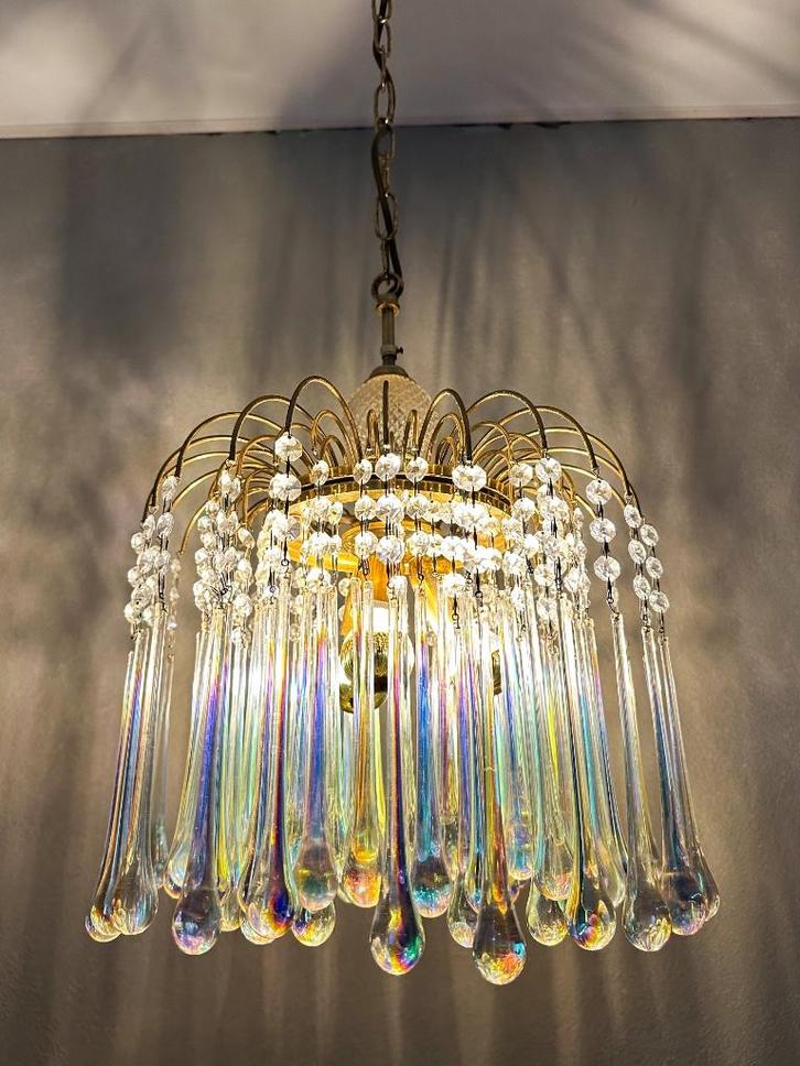 Vintage teardrop lamp, Huis en Inrichting, Lampen | Kroonluchters, Gebruikt, Glas, Metaal, Ophalen of Verzenden