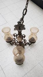 Lustre rustique en LAITON, à 3 bras, Maison & Meubles, Enlèvement ou Envoi, Utilisé, Bois