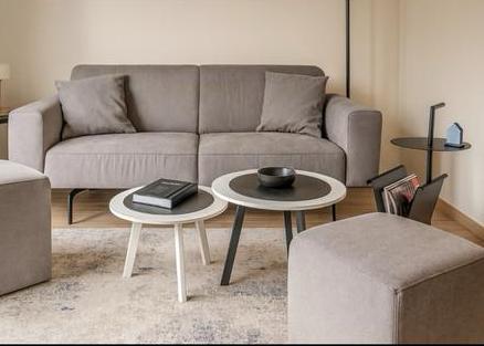 Zetel met 2 poefjes en kussens, Huis en Inrichting, Zetels | Complete zithoeken, Zo goed als nieuw, Ophalen