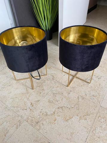 Lampen + Led 2x zwart -goud nubuck stof  beschikbaar voor biedingen