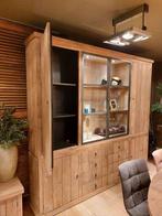Landelijke vitrinekast in teakhout met verlichting, Huis en Inrichting, Verzenden, Teakhout, Nieuw, Landelijk