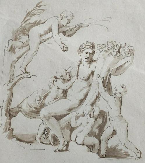 Aquatinte Giulio Romano : femme nue avec enfants, Antiquités & Art, Art | Lithographies & Sérigraphies, Enlèvement ou Envoi