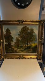 olieverfschilderij van een landschap in een gouden lijst., Ophalen