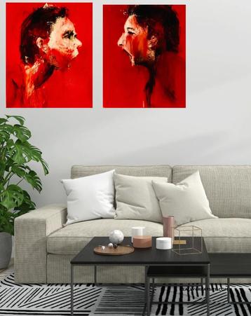 Schilderij peinture painting ‘Dispute’ 2x 60x50  beschikbaar voor biedingen