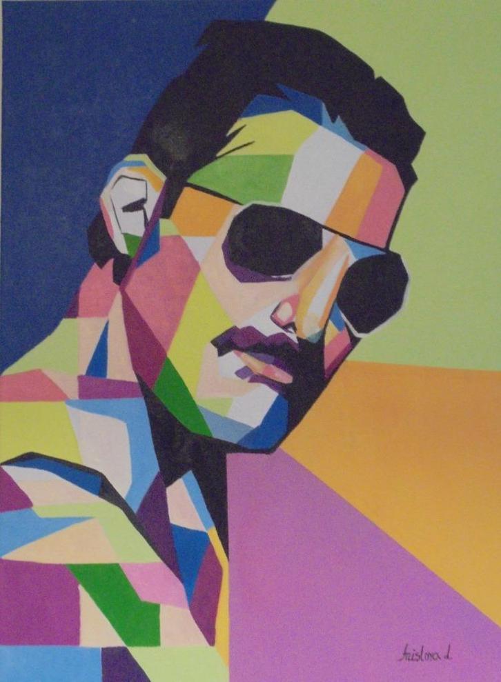 olieschilderij Freddie Mercury popart (50x70), Antiek en Kunst, Kunst | Schilderijen | Modern, Ophalen of Verzenden