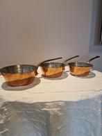 Klassieke Franse koperen pannen set driedelig, Huis en Inrichting, Ophalen of Verzenden, Zo goed als nieuw, Overige materialen