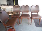 4 Vintage jaren 60  retro stoelen met bruine skai bekleding, Ophalen