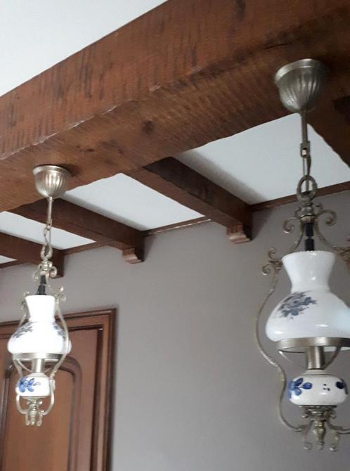 2 lampes suspendues avec abat-jour en porcelaine., Maison & Meubles, Lampes | Suspensions, Enlèvement