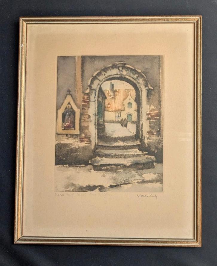 kleurenets roger hebbelinck huis van alijn in kader, Antiek en Kunst, Kunst | Etsen en Gravures, Ophalen of Verzenden