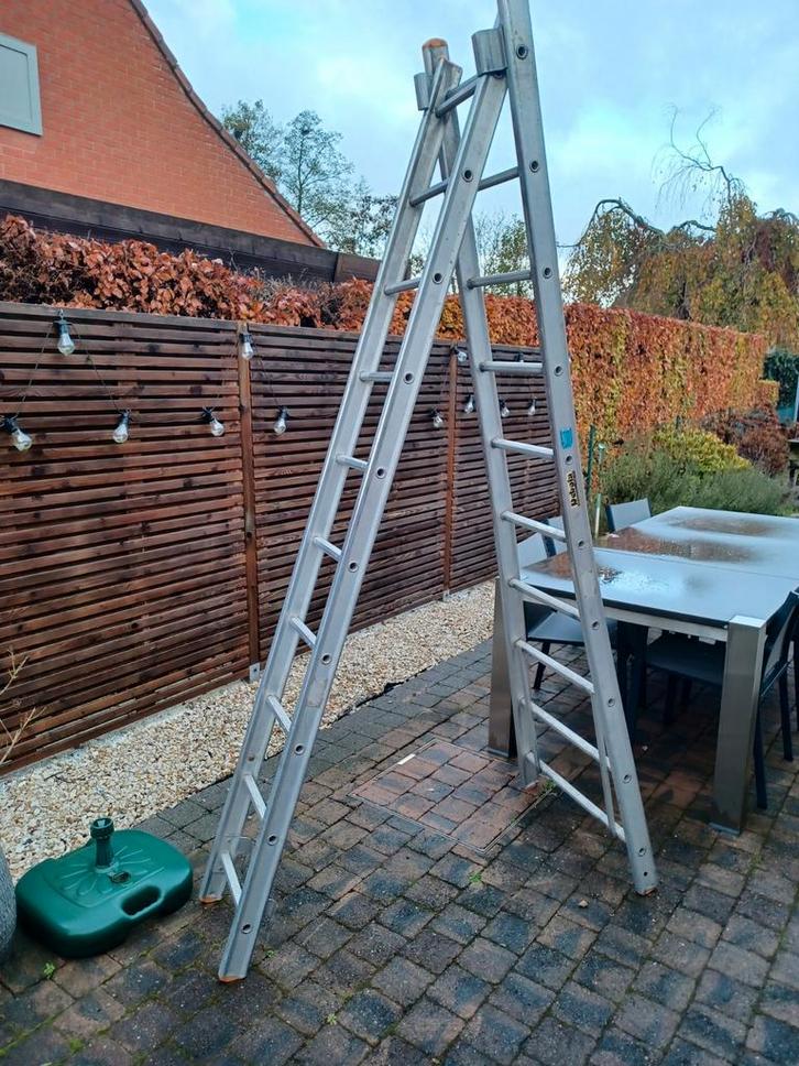 Ladder solide alu 2x10tr uitschuifbaar 5m open staan p120eur, Doe-het-zelf en Bouw, Ladders en Trappen, Ladder, Ophalen
