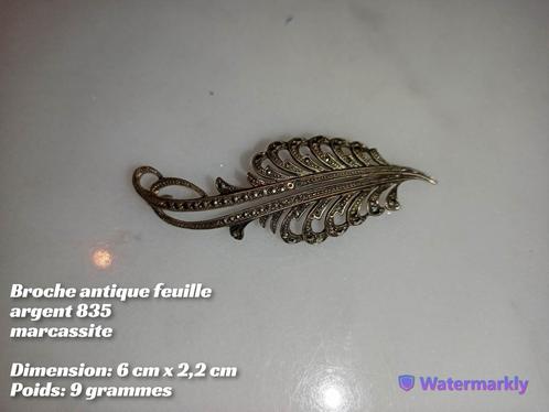 Broche antique feuille, argent 835 et marcassite, Bijoux, Sacs & Beauté, Bijoux anciens, Broche, Argent, Enlèvement ou Envoi