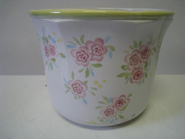 Bloempot wit, met bloemmotief, diam 14cm, perfekte staat !!, Tuin en Terras, Bloempotten, Binnen, Ophalen