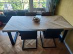 Massief eiken tafel + 4 stoelen, Huis en Inrichting, Ophalen, 50 tot 100 cm, Zo goed als nieuw, 150 tot 200 cm