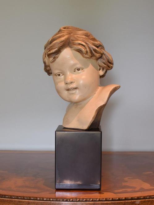 Kinderhoofdje in terracotta - A. Carli, Antiquités & Art, Art | Sculptures & Bois, Enlèvement ou Envoi