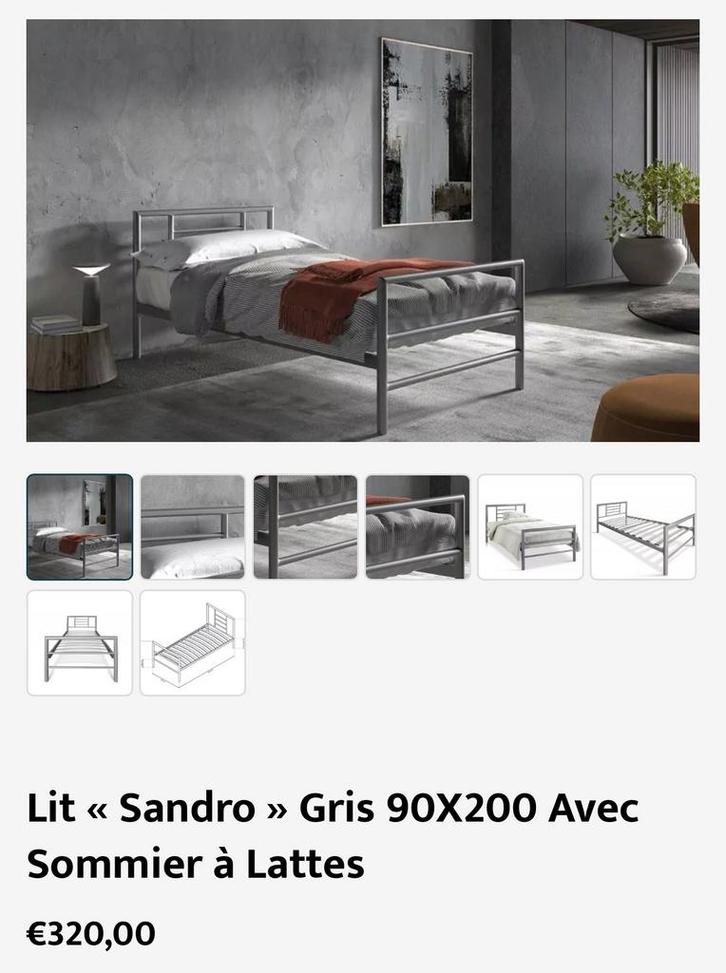 LOT NEUF – Lit Sandro + Matelas + Miroir, Huis en Inrichting, Slaapkamer | Complete slaapkamers, Nieuw, Eenpersoons, Ophalen