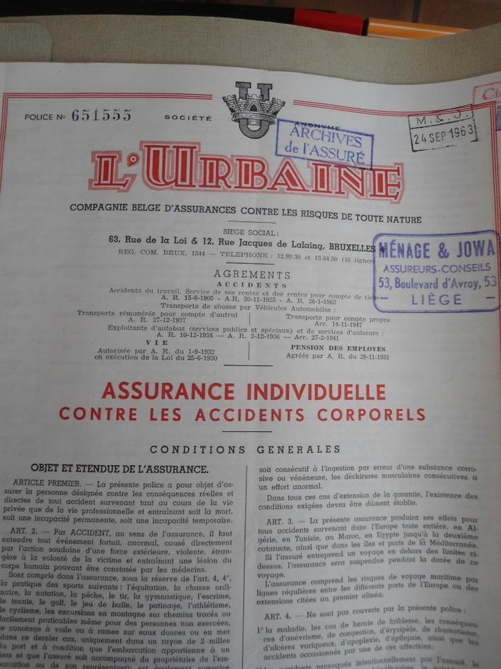 4 Vieux Contrats d'assurances automobiles des années 60, Auto diversen, Overige Auto diversen, Ophalen of Verzenden