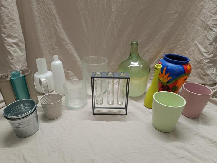 Lot diverse vazen, Huis en Inrichting, Woonaccessoires | Vazen, Gebruikt, Groen, Minder dan 50 cm, Glas, Ophalen