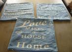 Set van 3 blauwe kussenslopen opschrift Home Today Tomorrow, Huis en Inrichting, Woonaccessoires | Kussens, Ophalen of Verzenden