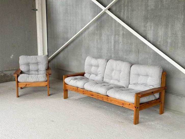 Scandinavische sofaset, ca 1980’s, Huis en Inrichting, Zetels | Zetels en Chaises Longues, Hout, Ophalen