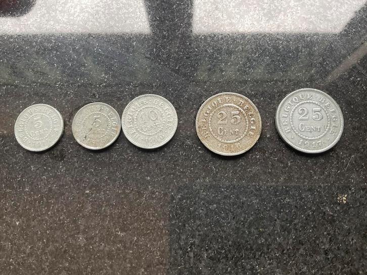 België - 5 tal uitzonderlijke oorlogsmunten WOI, Postzegels en Munten, Munten | België, Setje, Overig, Ophalen of Verzenden