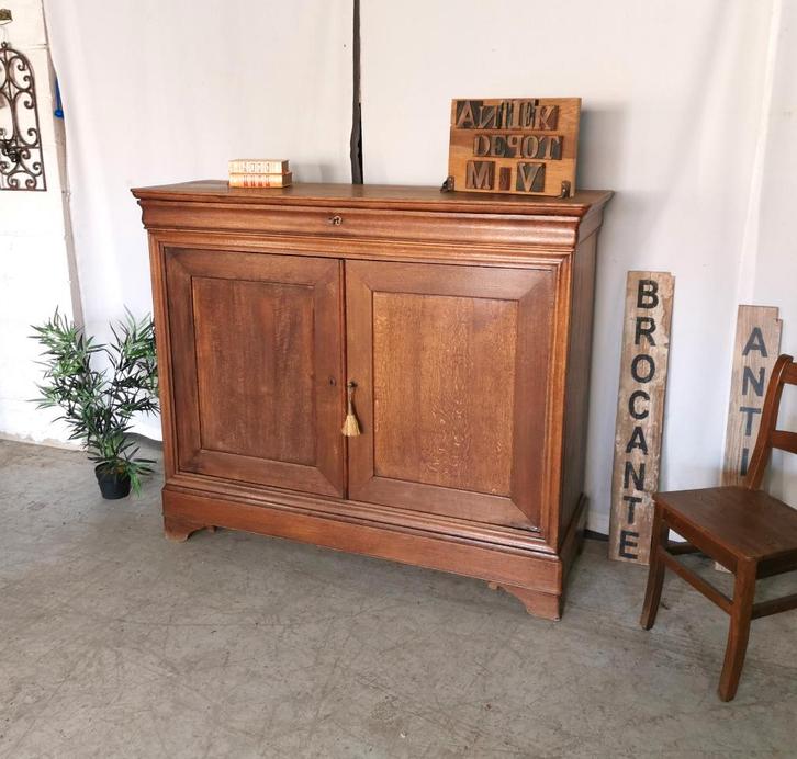Grand buffet ancien Louis Philippe en chêne noir L 160 H 136, Maison & Meubles, Armoires | Buffets, Utilisé, 100 à 150 cm, 150 à 200 cm