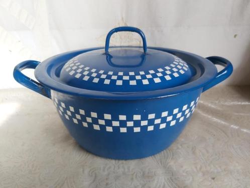 Mooie lustucru blauw witte emaille kookpot / pan, Antiek en Kunst, Antiek | Email, Ophalen of Verzenden