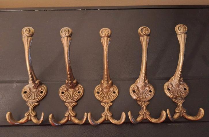 Antieke Messing Kapstokhaken - 1900-1925 -  set van 5, Antiek en Kunst, Antiek | Brons en Koper, Koper, Ophalen of Verzenden
