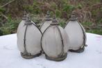 (D)  5 globes (4+1) art nouveau verre sablé armature metal, Antiek en Kunst, Ophalen of Verzenden