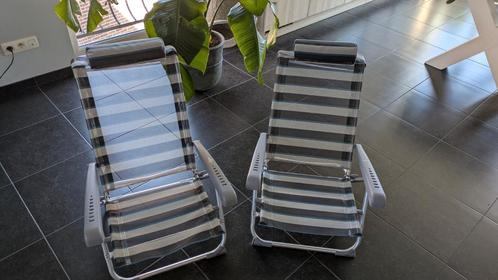 2x Obelink Beach strandstoel – Zo goed als nieuw – €25, Tuin en Terras, Ligbedden, Zo goed als nieuw, Rvs, Inklapbaar, Verstelbaar