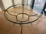 Ronde glazen tafel, smeedijzeren onderstel. Diameter 130 cm,, Huis en Inrichting, Tafels | Eettafels, Ophalen, Gebruikt, 100 tot 150 cm